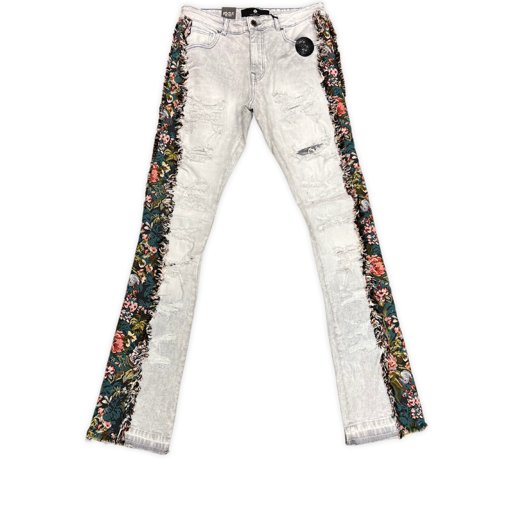 Focus Ripped Stacked Flower Denim flower stacked jeans, alternate angle, men's streetwear