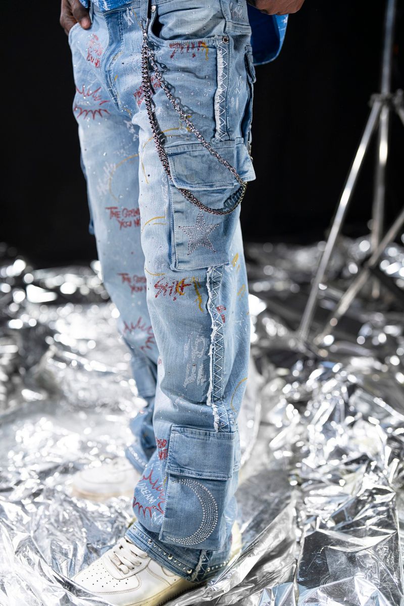 Graffiti Mens Cargo Denim — front view