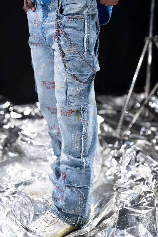 Graffiti Mens Cargo Denim — front view