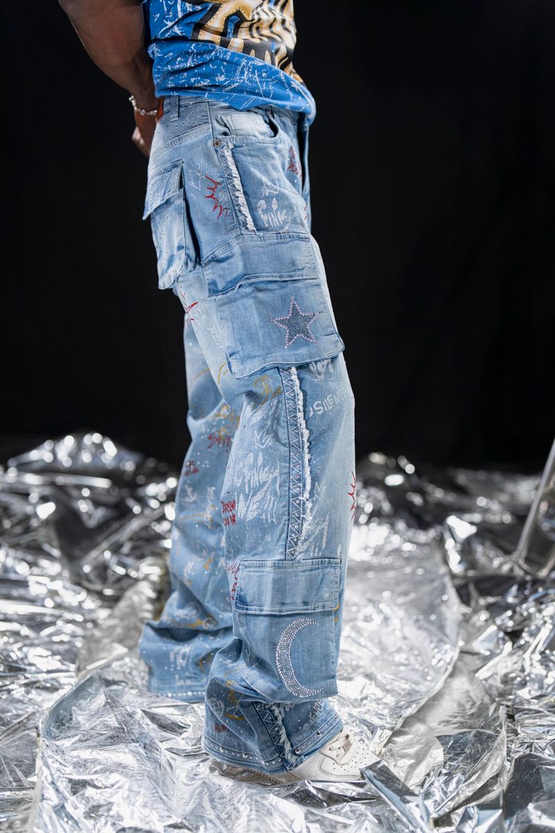 Graffiti Mens Cargo Denim — detail view