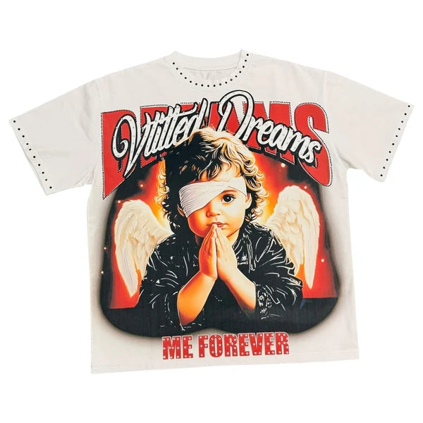 V Tilted Loved White graphic tee, front view, men's streetwear