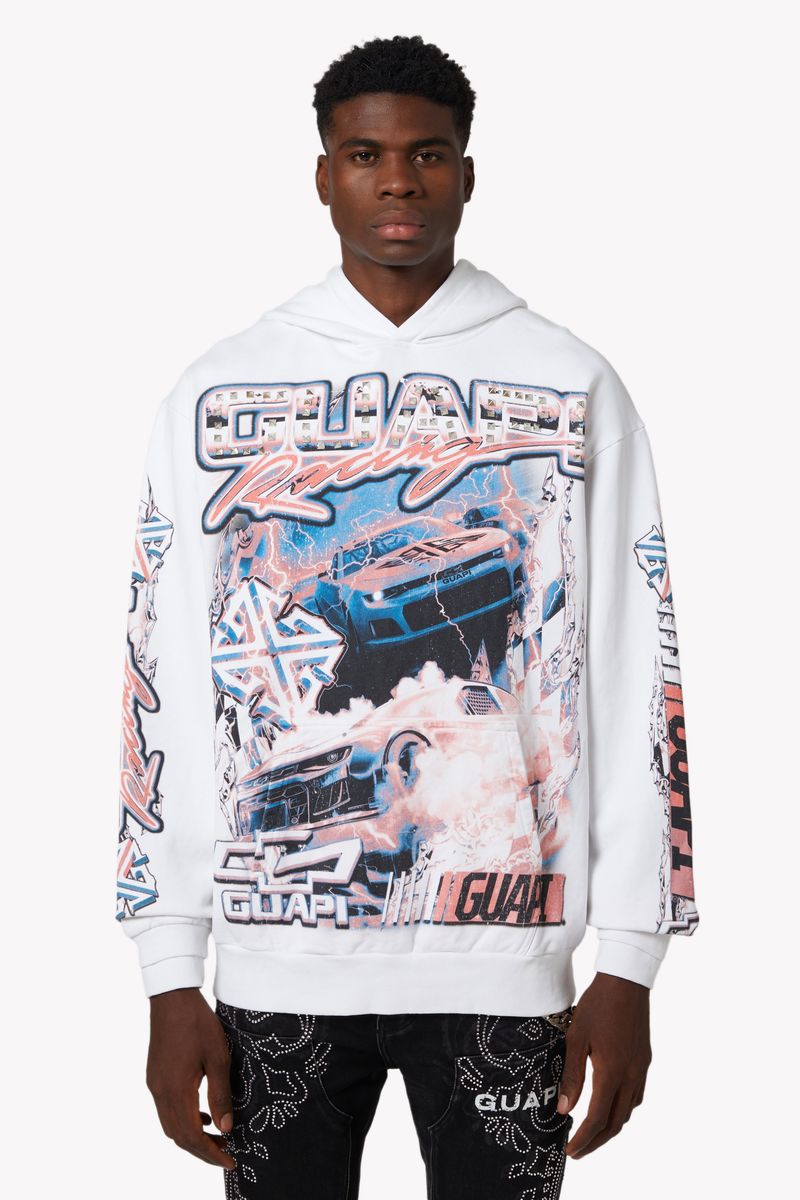 Guapi Nitro Drift V1 graphic hoodie, front view, men's streetwear