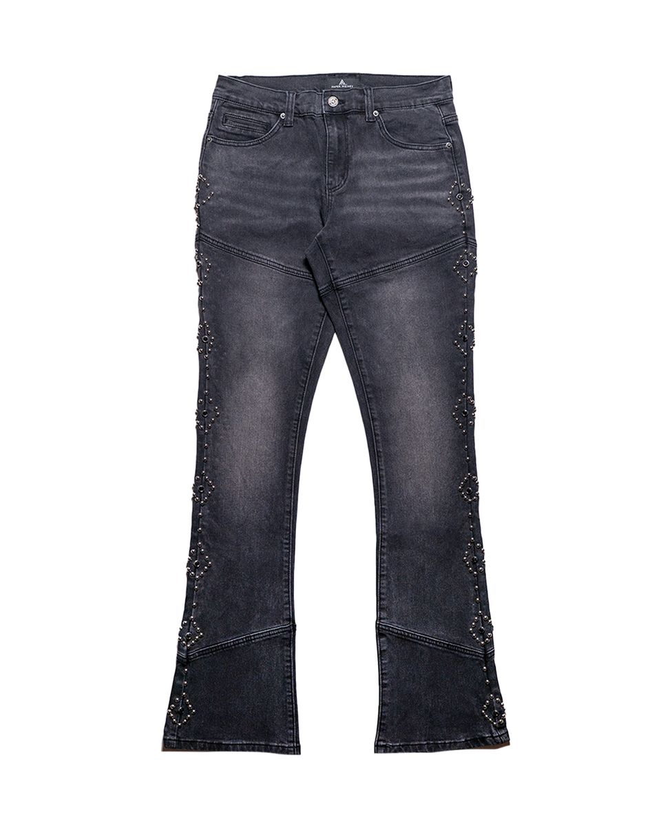 Paper Money Rocker stacked jeans, front view, men's streetwear