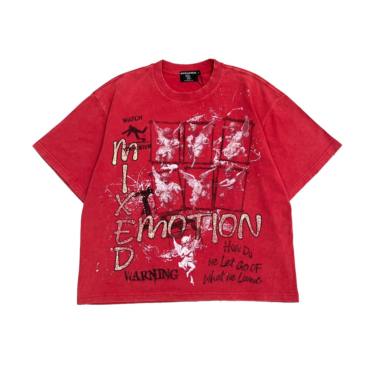 Mixed Emotions Red Crimson graphic tee, front view, men's streetwear