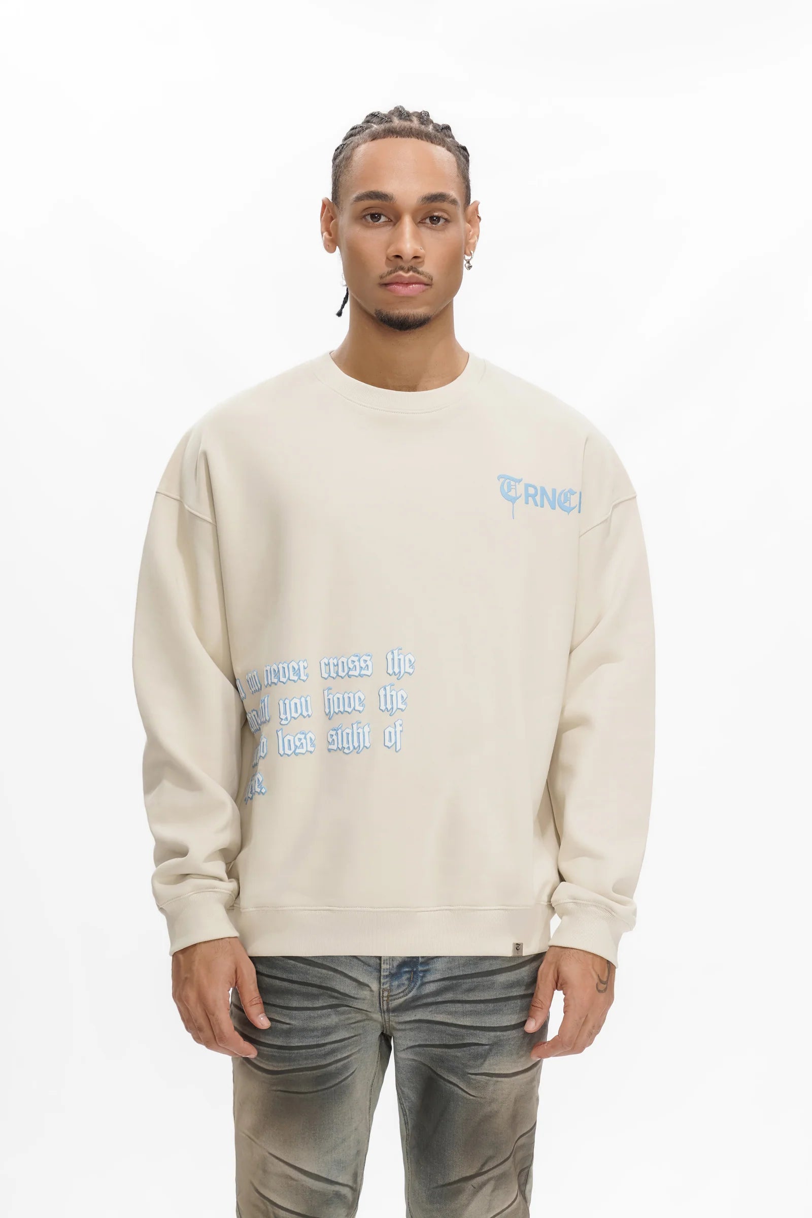 TRNCHS Sight Of The Shore crewneck sweatshirt, front view, men's streetwear