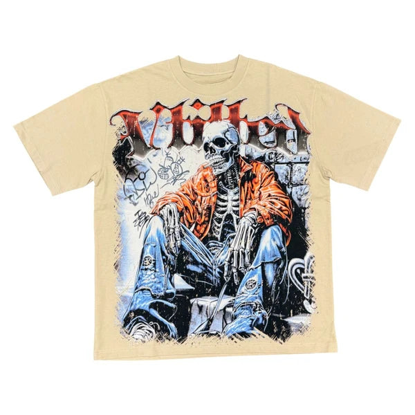V Tilted Unstable Tan graphic tee, front view, men's streetwear