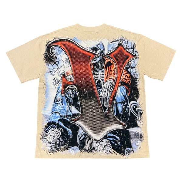 V Tilted Unstable Tan graphic tee, alternate angle, men's streetwear