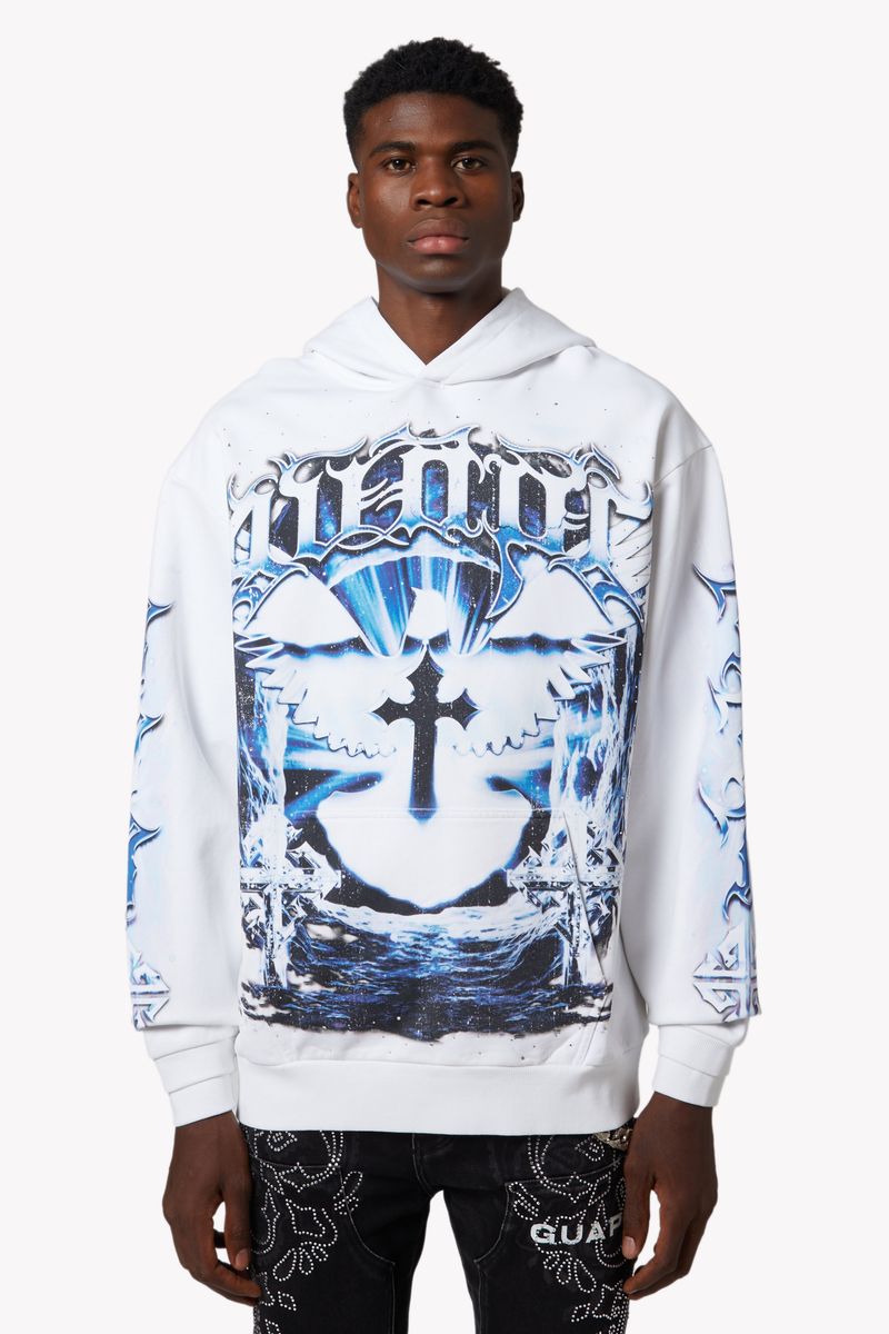 Guapi W Heavens Vault V1 graphic hoodie, front view, men's streetwear
